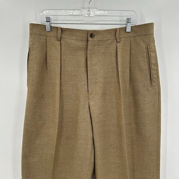 PERRY ELLIS Men's Brown Khaki Tan Pleated Straight Leg Dress Pants Size 36 x 34 - Picture 3 of 6